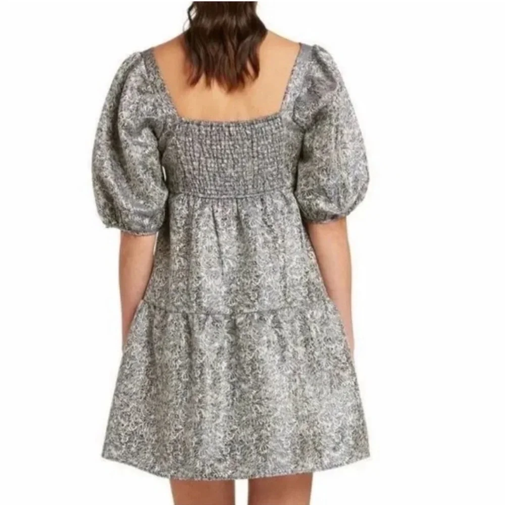 Moon River Gray Puff Sleeve Babydoll Mini Dress - Picture 2 of 11